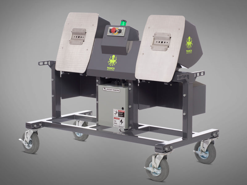 Photo of hemp bucker the Double Bucker designed and manufactured by Munch Machine